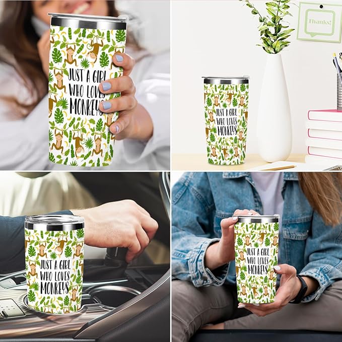 Cute Monkey Print Tumbler,Monkey Gifts 20 oz Stainless Steel Coffee Mug，Travel Cup，Insulated Cup with Lid for Car, Perfect Gifts for Women Monkeys Lover Friend Mom Sister Christmas Birthday