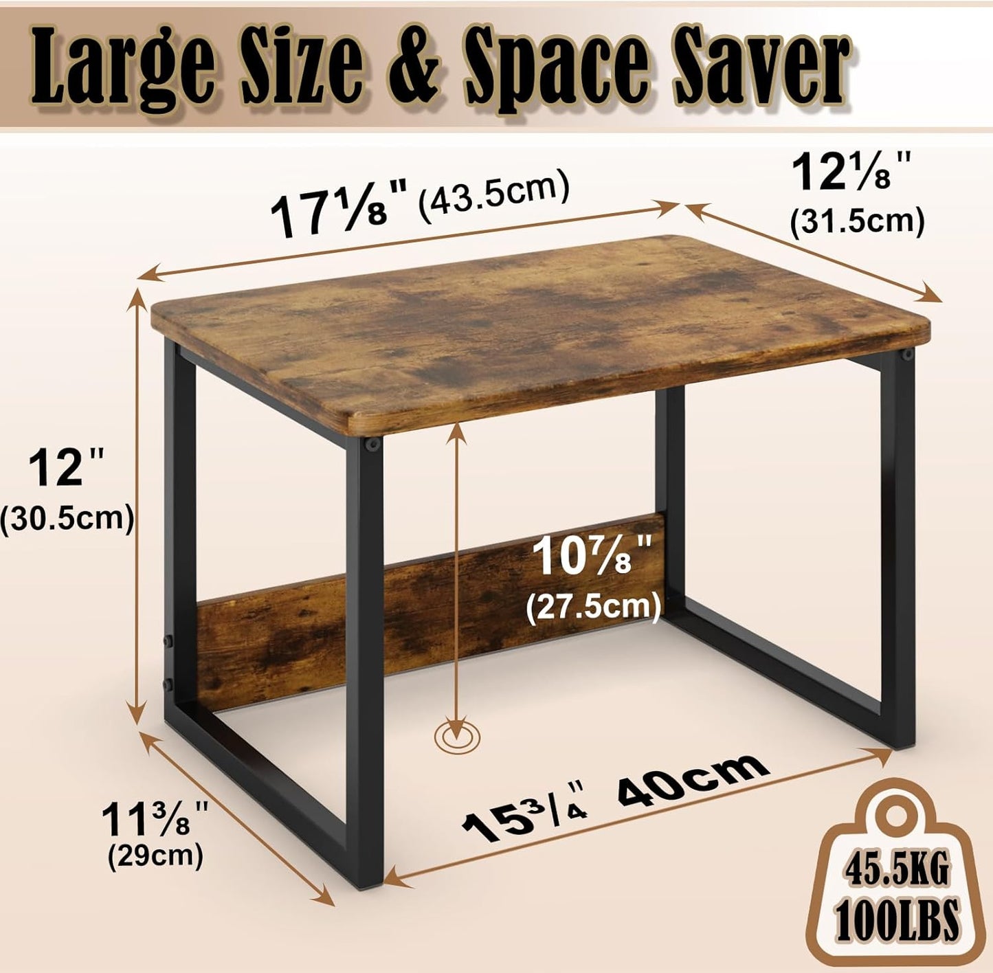 MARTY Kitchen Countertop Organizer Cabinet Shelf, 17x12.4 Large Spice Racks Counter Shelf Microwave Oven Rack Desktop Storage Organization for Kitchen, Office, Metal & Wood, Rustic Brown