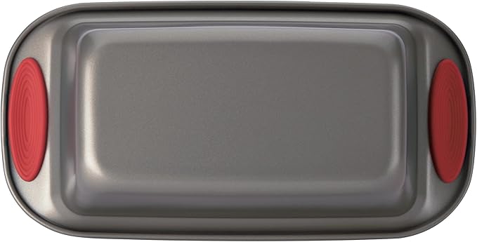 Rachael Ray 47962 Yum-o! Bakeware Oven Lovin' Nonstick Loaf Pan, 9-Inch by 5-Inch Steel Pan, Gray with Red Handles