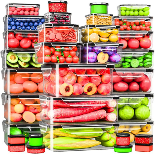 RockBerry 66 Pcs Large Food Storage Containers with Lids Airtight-Total 19075ML Stackable Kitchen Bowls Set(31 Containers,31 Lids) 2500ML to Small Box-BPA Free Leak proof Plastic Boxes-Microwave safe