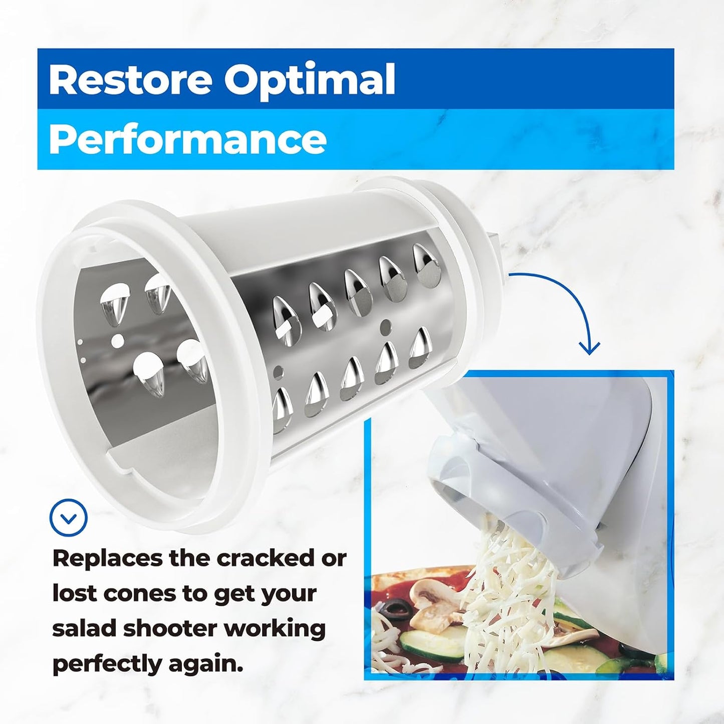 Shred Cone for Presto Regular Salad Shooter Models 02910 02980, Cheese Grater Replacement Parts for Shredding Cheese, Vegetables and Fruits (Square Plug)