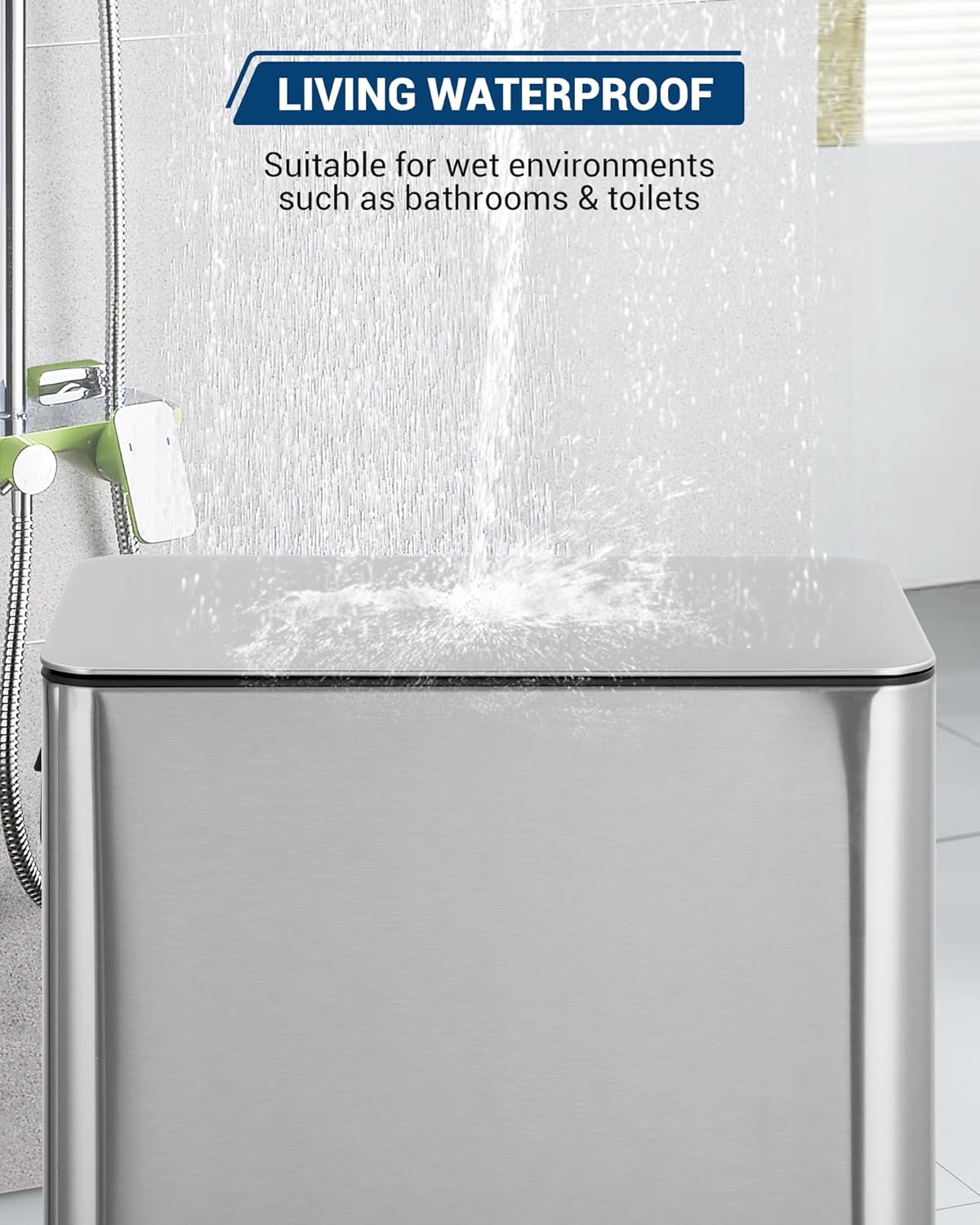 4 Gallon Stainless Steel Trash Can with Soft Close Lid, Step-on Bathroom & Kitchen Garbage Bin, Compact Slim Design with Removable Inner Bucket for Office, Living Room