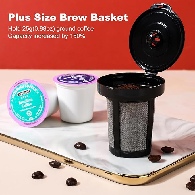 K Cup Coffee Maker, Single Serve coffee machine or Ground Coffee Machine 2 in 1, 6 to 14 Oz Brew Sizes, Mini One Cup Coffee Maker with Self cleaning Function, Fits Travel Mug (Red)