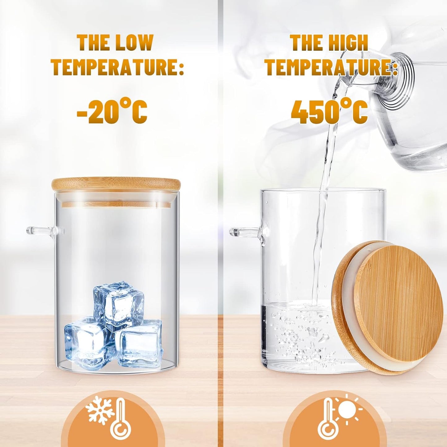 Tessco for you 2 Pack Sugar Jar Glass Container with Spoon Clear Glass Jars with Bamboo Lid and Spoon Scoop for Coffee Beans, Spice, Brown Sugar, Tea, Flour, Nuts, Candy, Salts (17 oz)