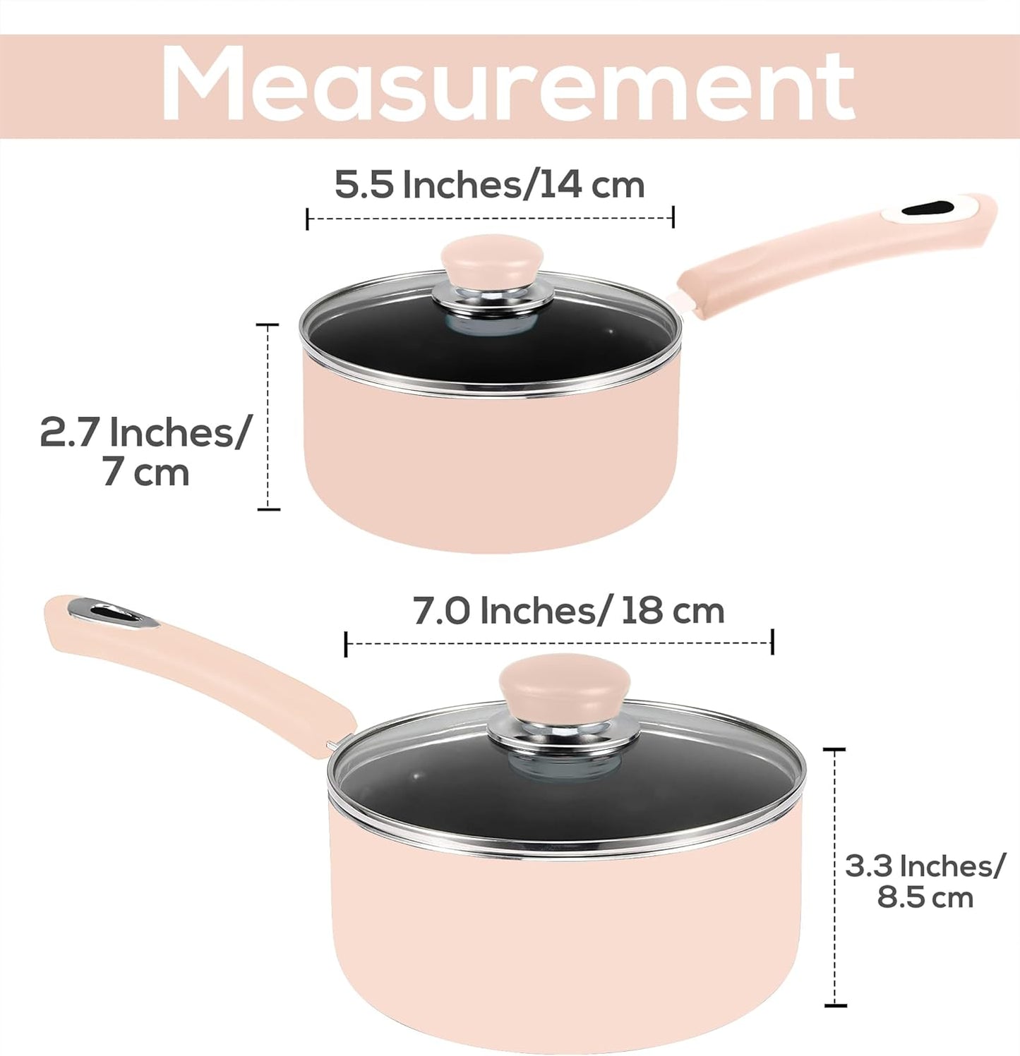 Utopia Kitchen Nonstick Stock Pot Saucepan Set with Lids, 1 Quart and 2 Quarts Multipurpose Stock Pots Set for Home, Kitchen or Restaurant, Pink & Black