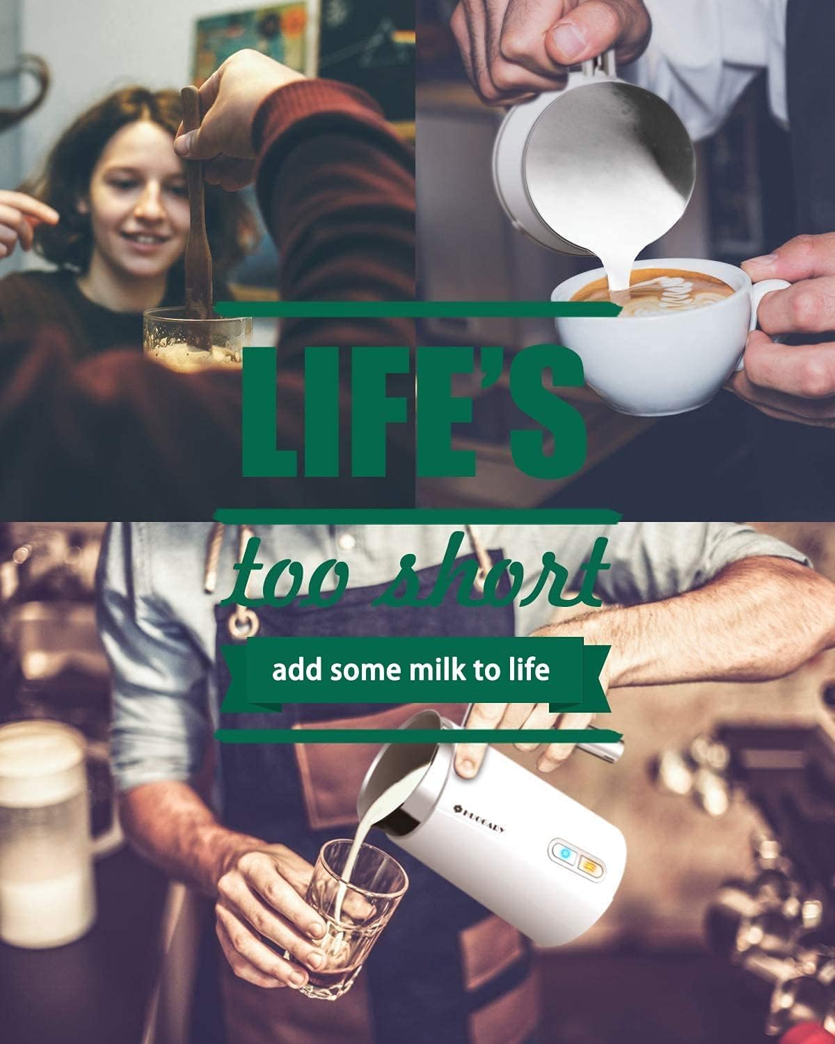 Huogary Milk Frother, Large Capacity Milk Frother and Steamer, 3 in 1 Electric Warm & Cold Milk Foam Maker, Non Stick Automatic Milk Warmer for Latte, Cappuccinos, Macchiato, White