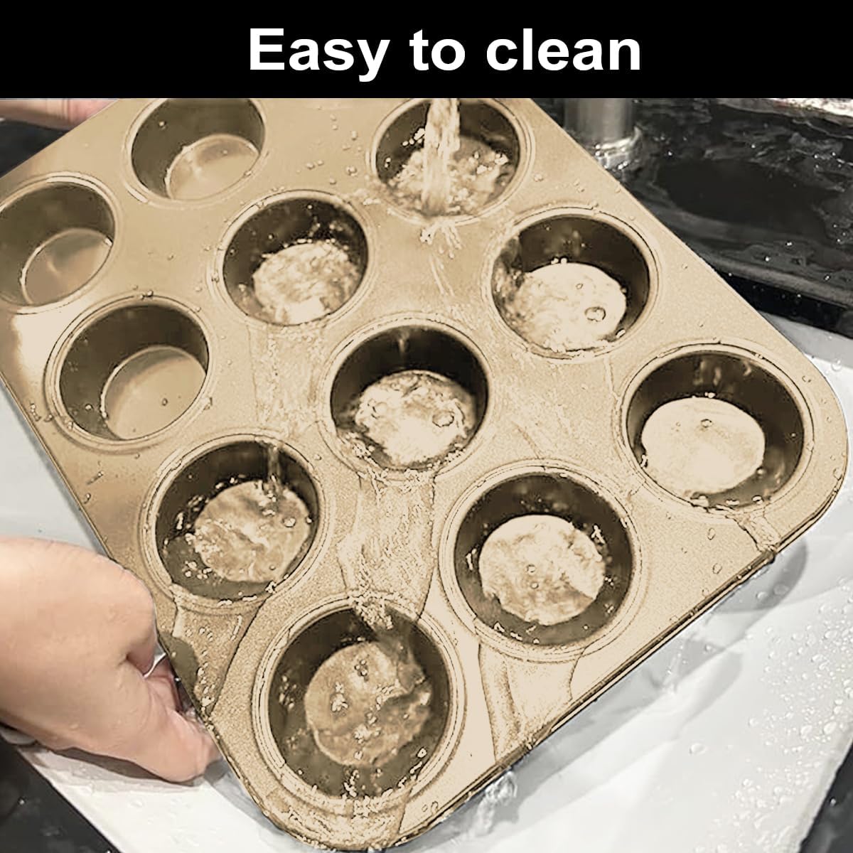 Muffin Pan, Cupcake Pan, Set of 2, 12-Cup Muffin Tin, Non-Stick Bakeware, Easy to Release and Clean, Baking Molds, Muffin Tray, Molds for Homemade Cupcakes & Muffins (Gold)
