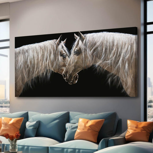 White Wall Art for Living Room Horse Wall Decor Animal Pictures for Wall Poster Prints Office Artwork Decorations 29"x58"