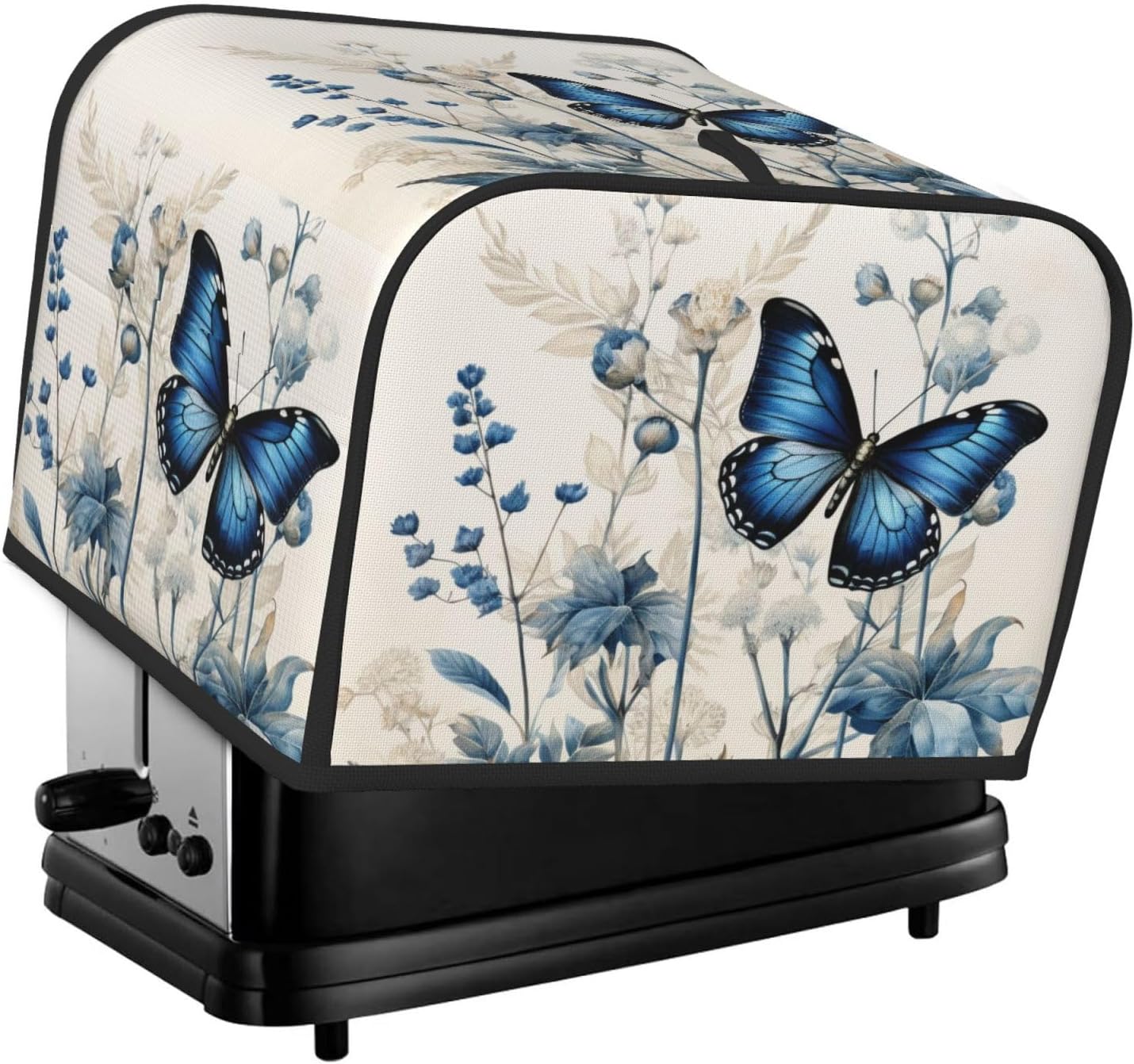 Toaster Cover 4 Slice Butterfly Blue Flower Boho Kitchen Small Appliance Covers with Pockets Dust and Fingerprint Protection