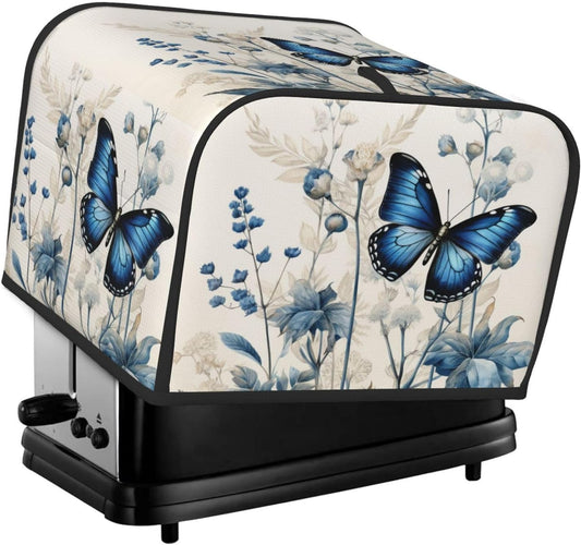 Toaster Cover 4 Slice Butterfly Blue Flower Boho Kitchen Small Appliance Covers with Pockets Dust and Fingerprint Protection