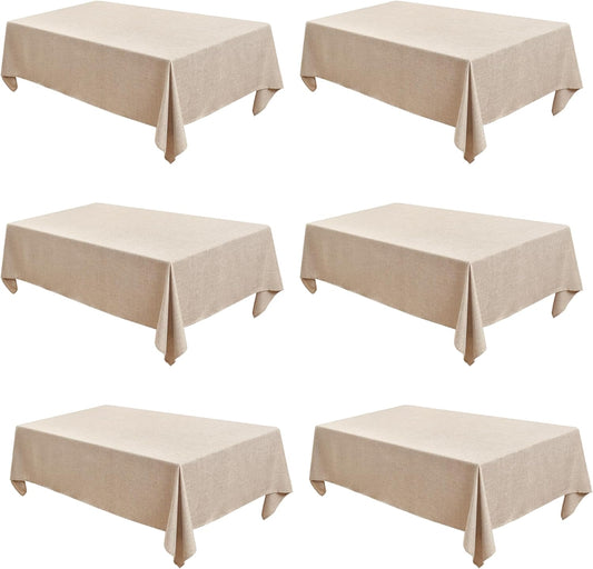 Fitable Faux Linen Tablecloths Rectangle 60 x 102 Inch - 6 Pack Neutral Table Clothes for 6 Foot Tables, Beige Faux Burlap Kitchen Table Covers for Dining, Party, Farmhouse, Banquet, Buffet