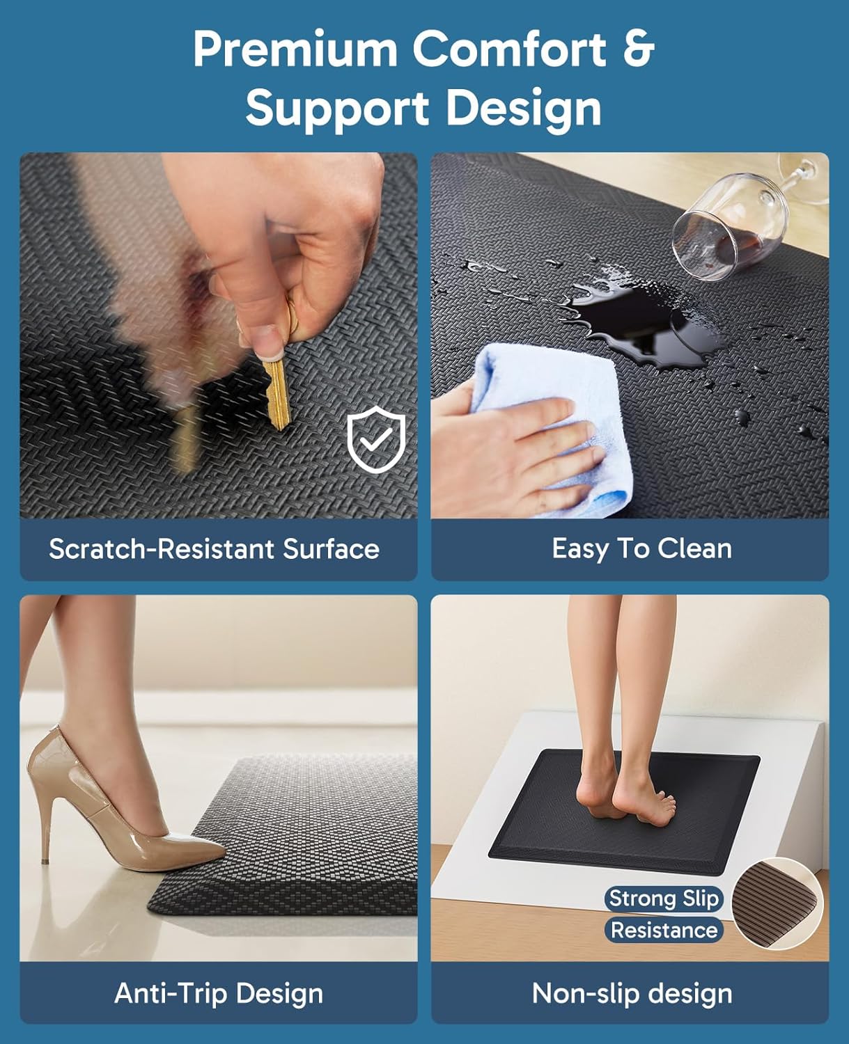 Ophanie Kitchen Mats for Floor, 3/4 inch Thick, 20x32 Anti Fatigue Cushioned Mat, Kitchen Rugs, Waterproof, Comfort Ergonomic Standing Mat for Office, Home, Sink, Black Non-Slip Ridged Bottom