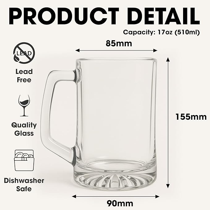 Wrappiness Gift for Dad - Cool Dog Father Personalized Beer Glass With Handle, Custom Breeds and Man Appearance Lovely Fathers Day Pet Papa Gift for Men Pet Lovers, Cute Puppy Owner Drinking Cup