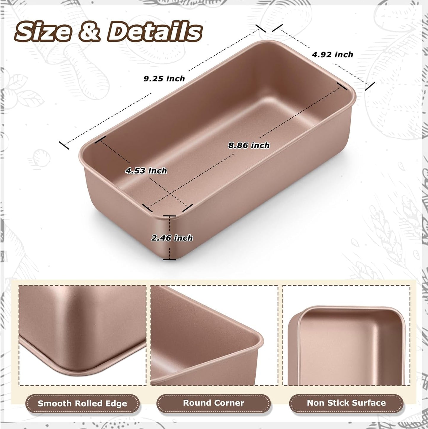 LIANYU 4 Pack Loaf Pans for Baking Bread 9x5In, Stainless Steel Meatloaf Baking Loaf Tins, Heavy Duty Metal Bakeware for Bread Cake Brownies, Non Stick & Easy Release, Rose Gold
