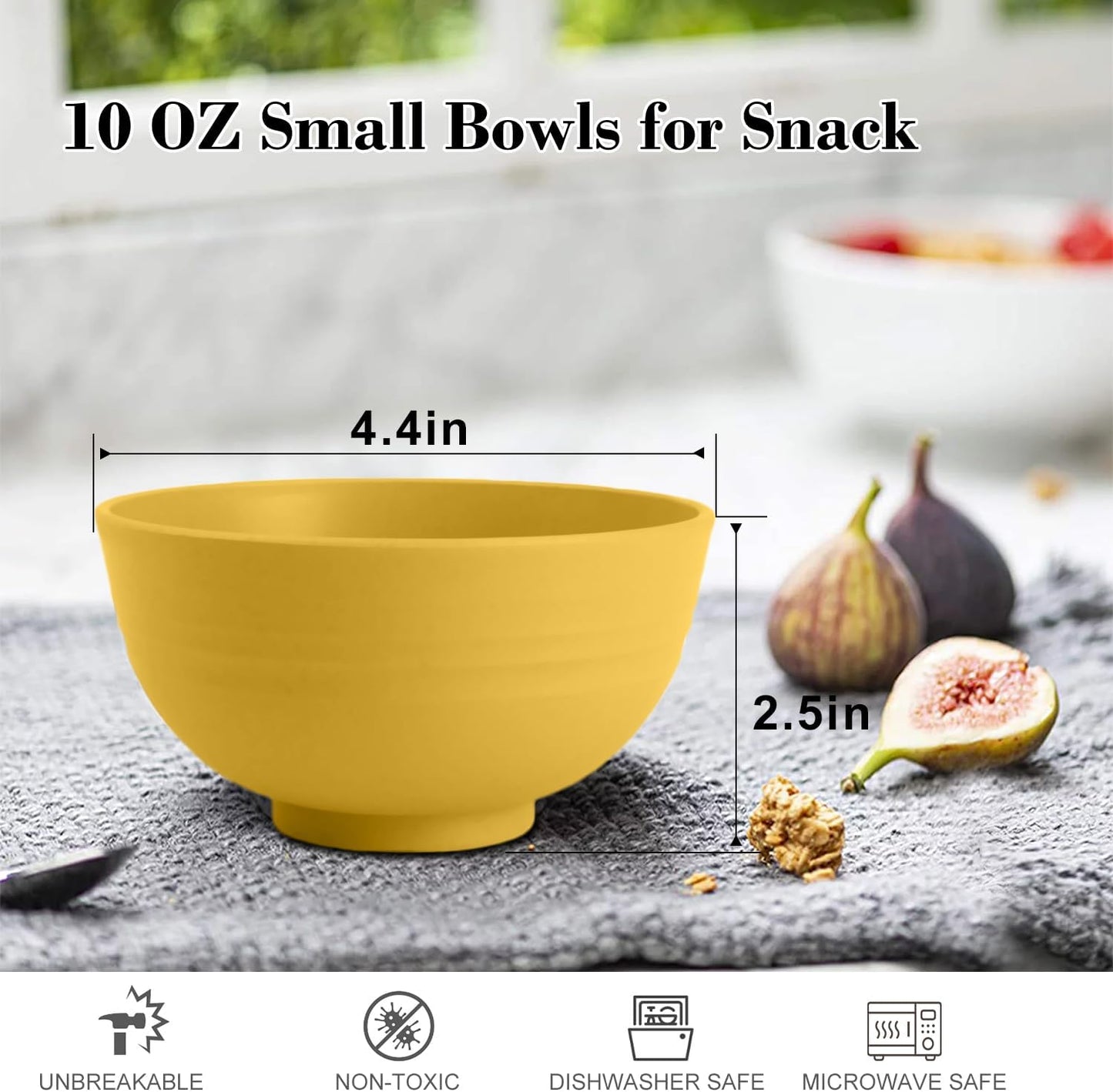 Wrova wheat straw icecream bowls 10oz set of 8 - Unbreakable Dessert Bowls Freezer Safe - Small Bowls for Yogurt,Snack and Fruits. Yellow