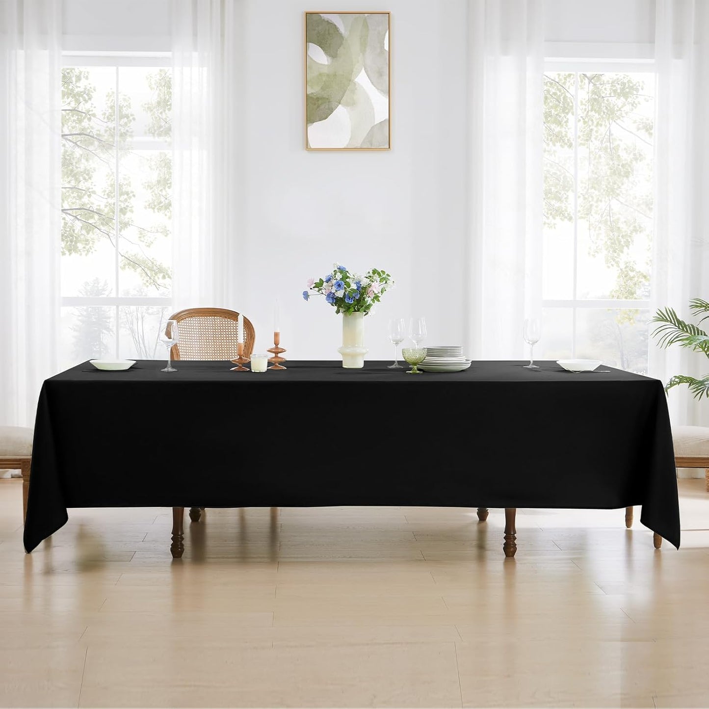 Rectangle Tablecloths 90x132 Inch 2 Pack Black Tablecloth Washable Decorative Linen Polyester Table Cloths for Dining Table Banquets Buffet Parties and Wedding