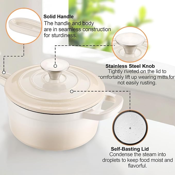 Enameled Cast Iron Sauce Pan, 1 Quart Enameled Saucepan with Lid, Mini Dutch Oven Enamel Saucepan for Cooking Pasta Sauce, Gravy, Puddings, Marinate, Boiling (Gradient Caramel)