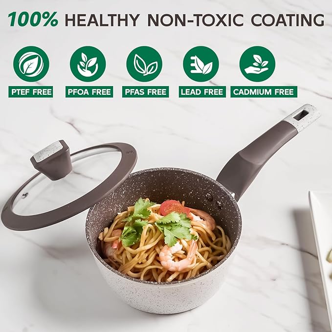 Sauce pan with Lid, 1.3 QT Nonstick Cooking Pan, Non-toxic Healthy Cooking Pot with Stay-Cool Handle, Multipurpose Small Pot PFOA PFAS PTFE Free