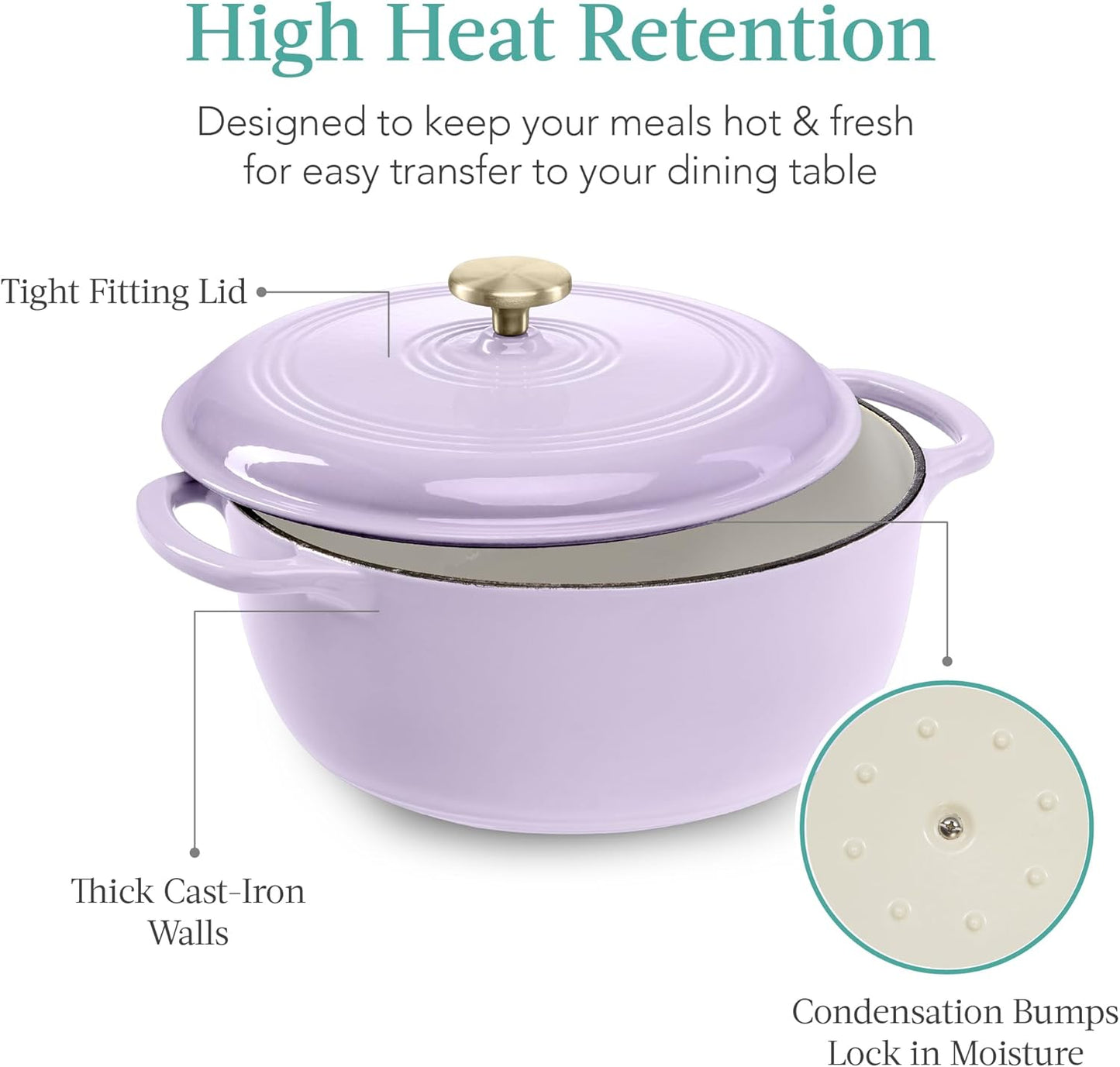 Best Choice Products 6 Quart Enamel Cast-Iron Round Dutch Oven, Family Style Heavy-Duty Pre-Seasoned Cookware for Home, Kitchen, Dining Room, Oven Safe w/Lid, Dual Handles - Lavender Mist