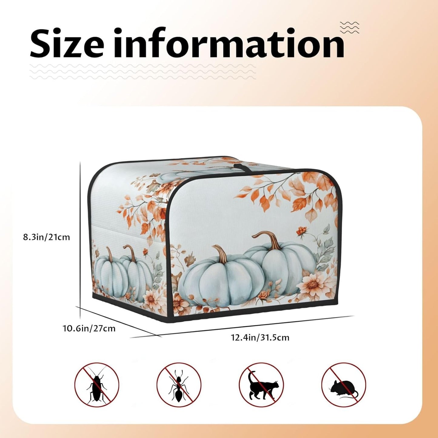 Toaster Cover 4 Slice Pumpkin Fall Leaf Thanksgiving Kitchen Small Appliance Covers with Pockets Dust and Fingerprint Protection