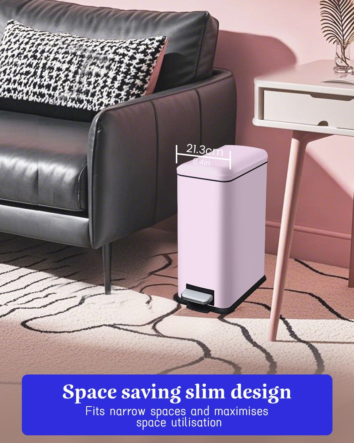 Bathroom Trash Can with Lid, 16.7L/ 4.4 Gallon Trash Can with Removable Inner Bucket, Soft Close lid, Stainless Steel Step Pedal Garbage Can for Bathroom, Kitchen, Home Office, Pink