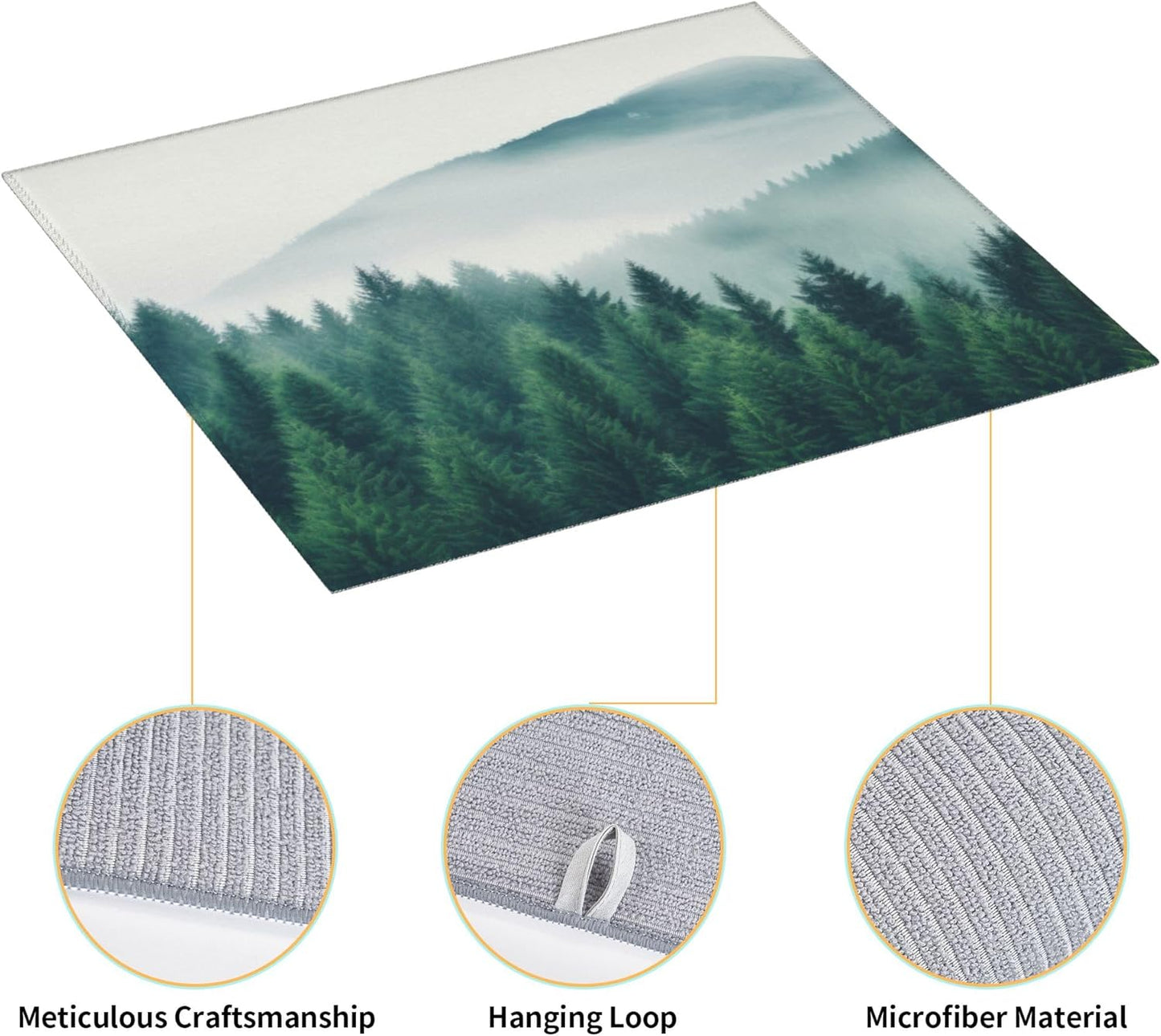 Forest Trees Mountain Dish Drying Mat 16x18 Inch, Microfiber Absorbent Fast Dry Mat Large Dish Mat Drying Kitchen Mat, Kitchen Drying Pad for Kitchen Counter Coffee Bar Decor Gifts