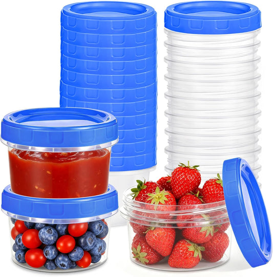 24 Pcs 8 oz Plastic Containers with Screw Lids, Reusable Clear Food Storage Containers with Pen and Brush for Snack Salad Fruit, Freezer Storage Containers, Microwave & Dishwasher Safe