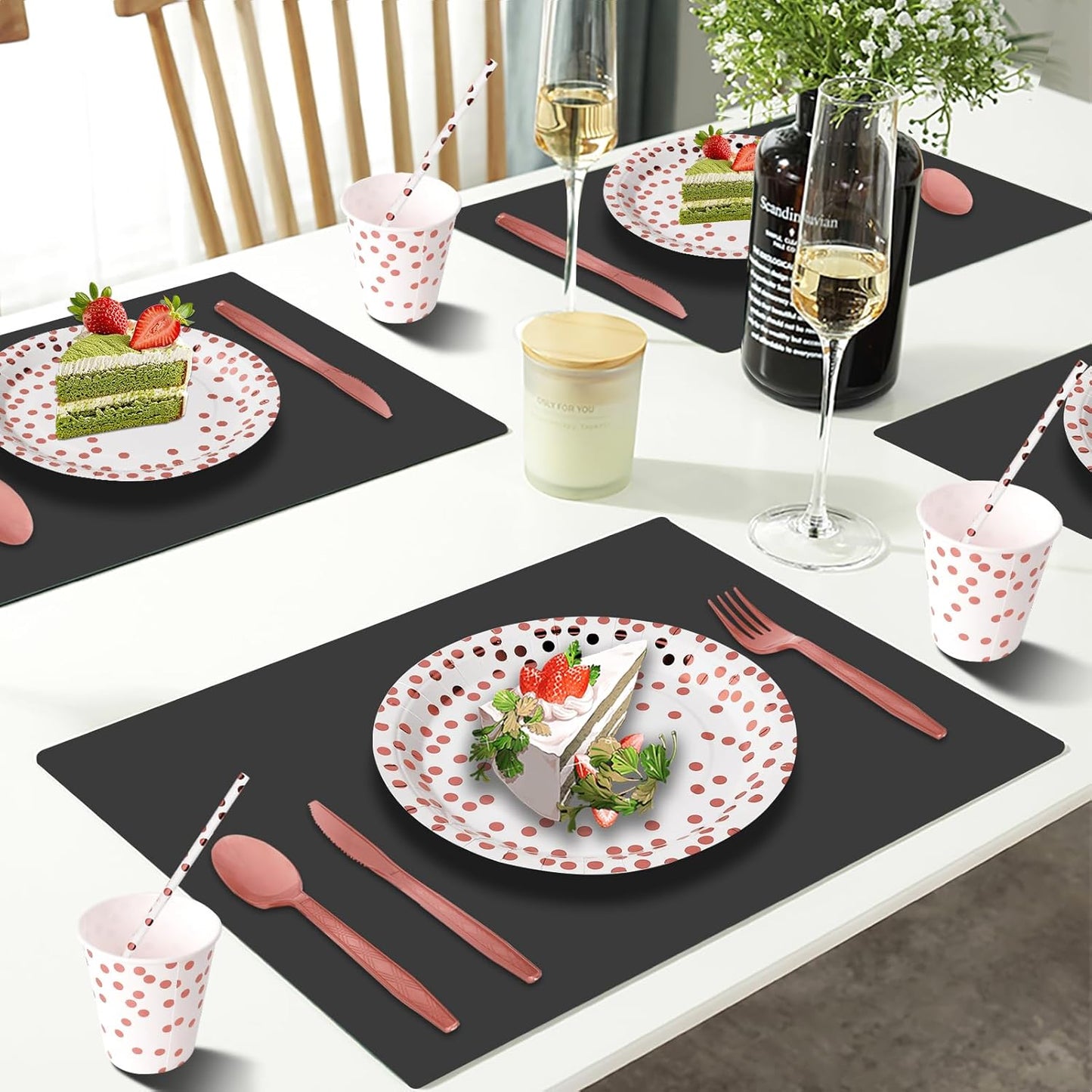 Paper Plates and Napkins Set, 193 Pieces Rose Gold Party Supplies Includes Paper Plates Cups Napkins Straws and Cutlery for Birthday Wedding Holidays Parties Decorations-24 Guests