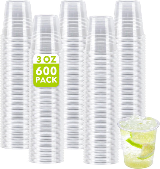 600 Pack 3 oz Clear Plastic Cups, Small Bathroom Cups, Disposable Mouthwash Cup, Cold Party Drinking Cup, Perfect for Whiskey, Juice, Soda, Coffee