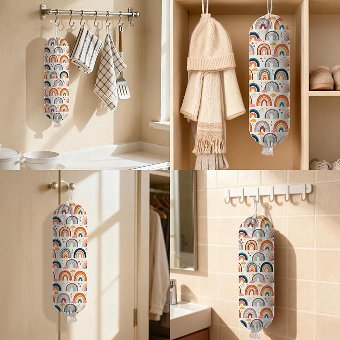 Plastic Bag Holder Dispenser, Plastic Grocery Bag Organizer & Wall Mount Paper Trash Bags Saver Storage for Kitchen Home Pantry Decor, Colorful Rainbow Kitchen Decor Shopping Bags Storage Dispenser