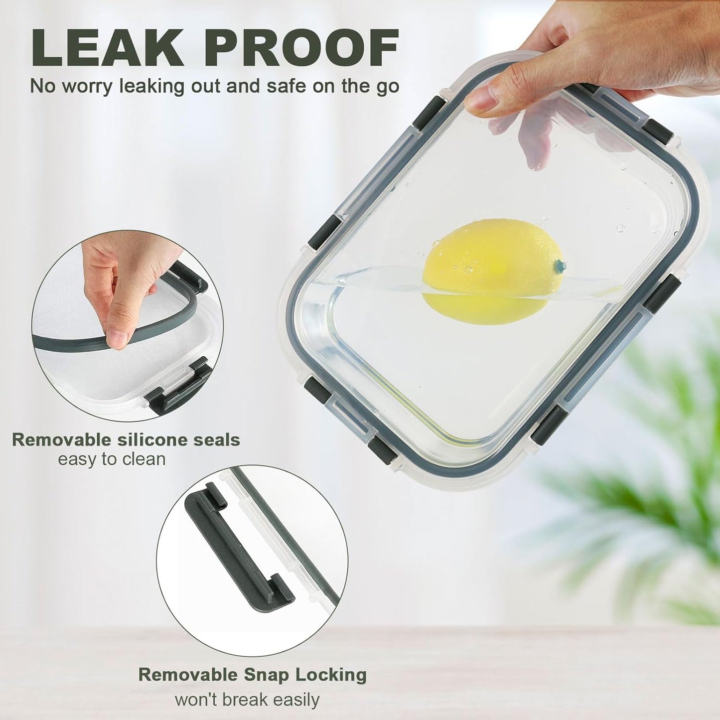 KOMUEE 30 Pieces Glass Food Storage Containers Set, Glass Meal Prep Containers Set with Snap Locking Lids, Airtight lunch Containers for Microwave, Oven, Freezer & Dishwasher,Gray