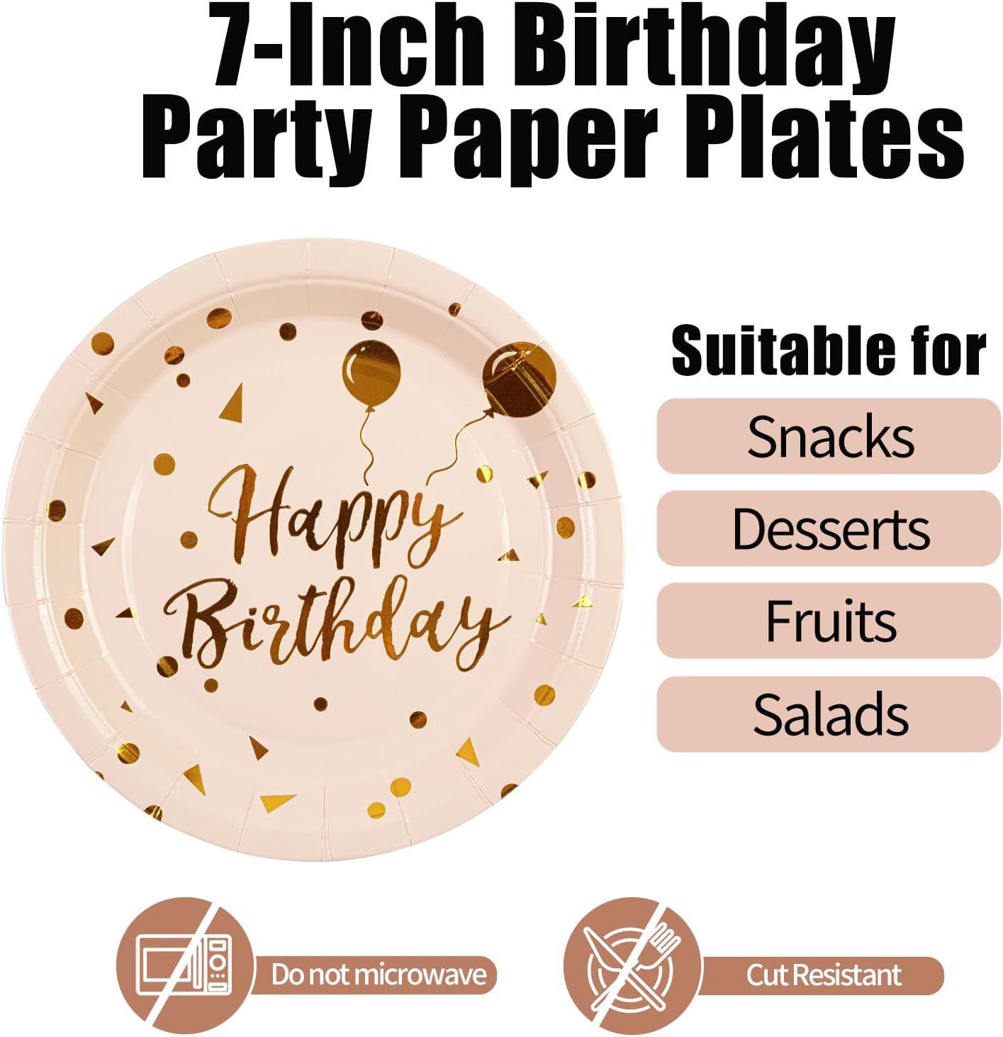 90PCS Happy Birthday Plates and Napkins Party Supplies, Disposable Pink Gold Dot Dessert Paper Plates Napkins with Forks Tableware Set Party Decorations for Girl Women Birthday Parties