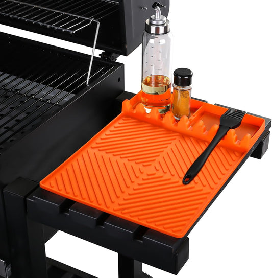 Silicone Griddle with Drip Pad Spatula Mat Barbeque Grill Accessories Tools for Blackstone, Side Shelf Pad for Outdoor Kitchen Counter, Cooking, Countertop (Orange)