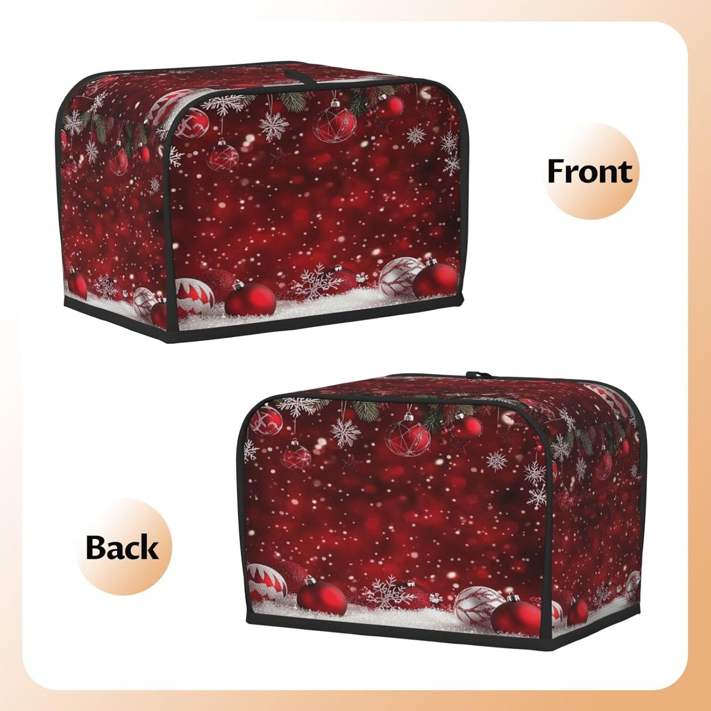 Toaster Cover 2 Slice Christmas Red Ball Winter Kitchen Small Appliance Covers with Pockets Dust and Fingerprint Protection