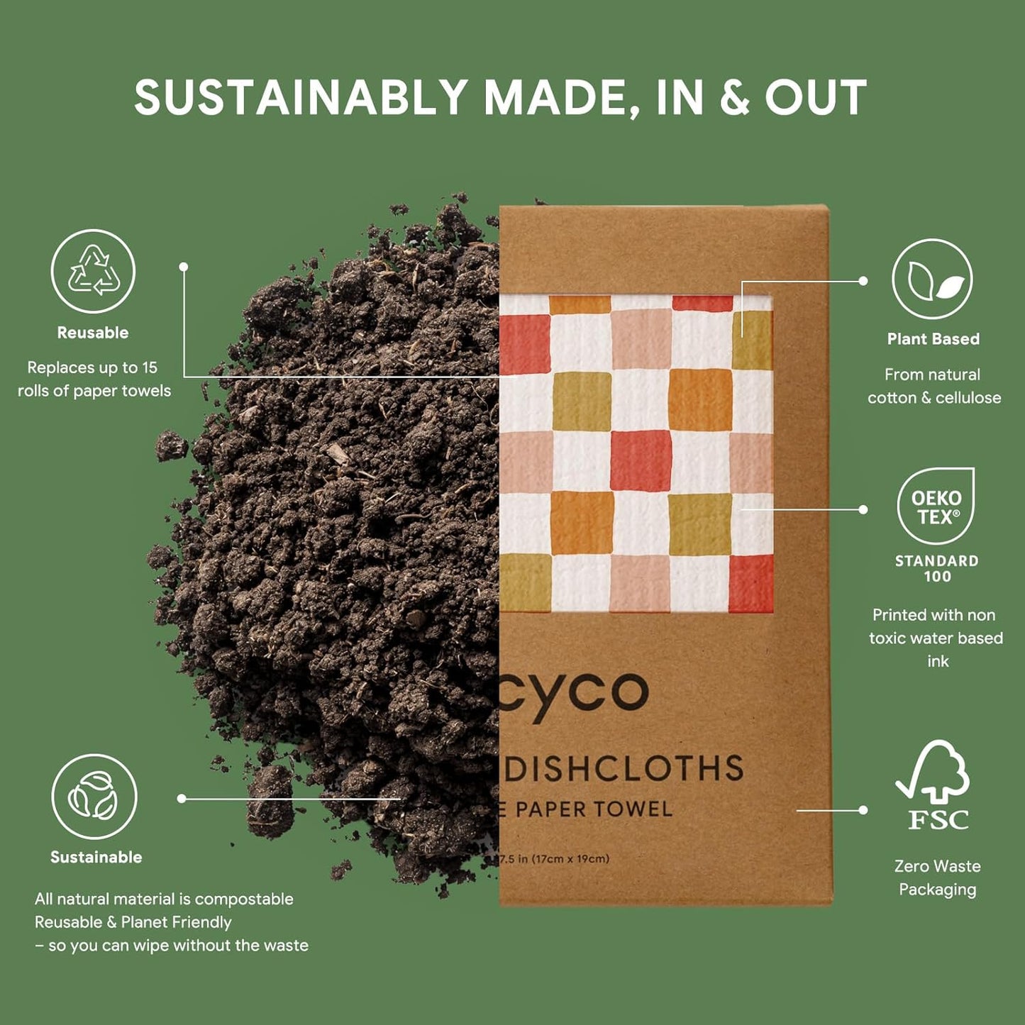 RECYCO Swedish Dishcloths for Kitchen | 6 Pack Desert Sunset Washable Dish Rags | Cellulose Reusable Cleaning Paper Towels | Absorbent Counter Dish Cloth Sponge Kitchen Wipes, 8" L x 7" W