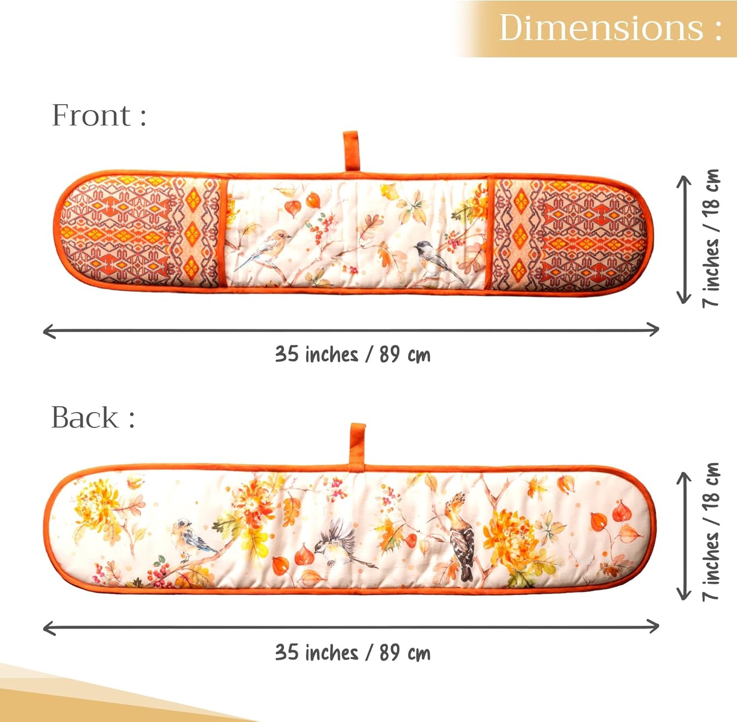 Maison d' Hermine Double Oven Mitt (7" x 35") 100% Cotton Heat Resistant BBQ Cooking Gloves with Loop for Thanksgiving Christmas Decorations Baking Cooking Barbeque Handling Hot Pan (Kelim - Prairie)