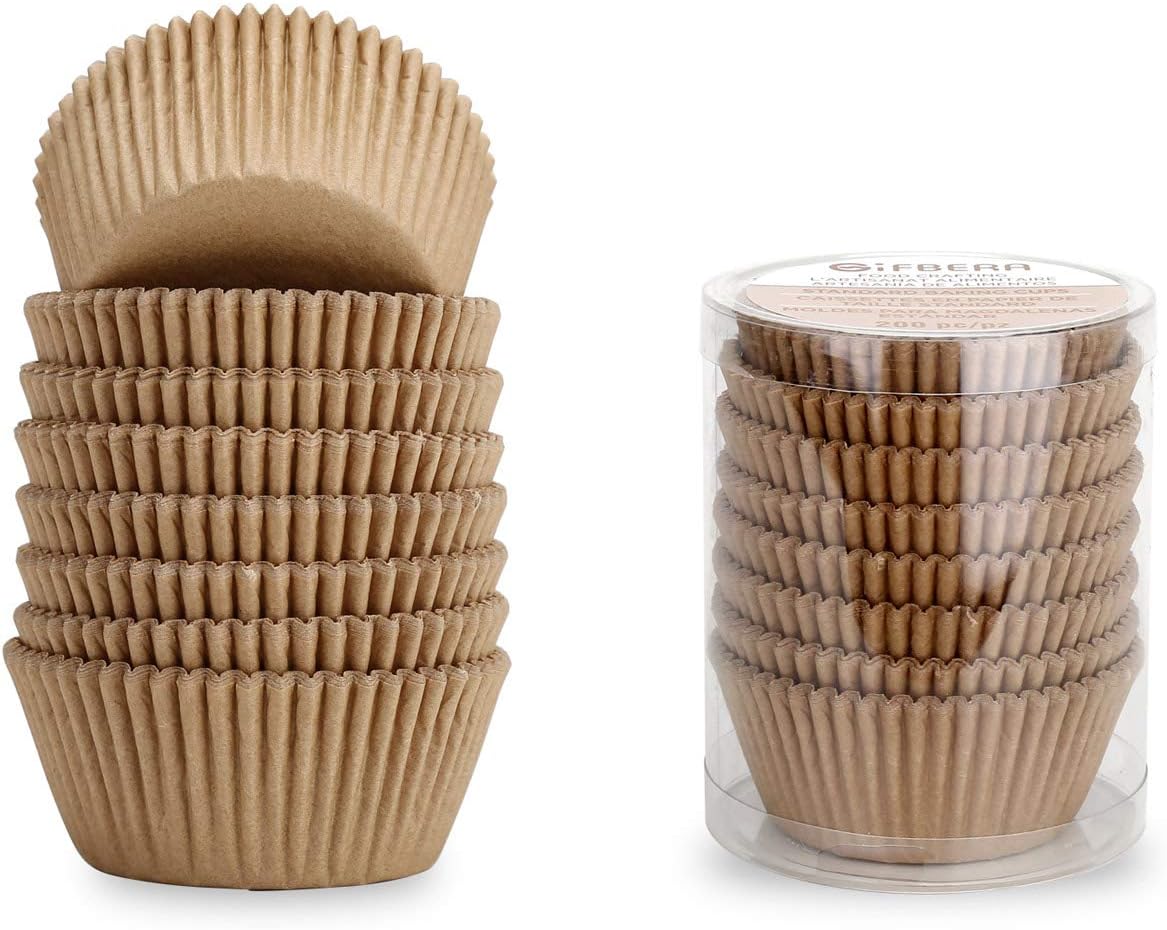 Gifbera Natural Odorless Cupcake Liners Standard Greaseproof Paper Muffin Baking Cups 200-Count, Natural Color