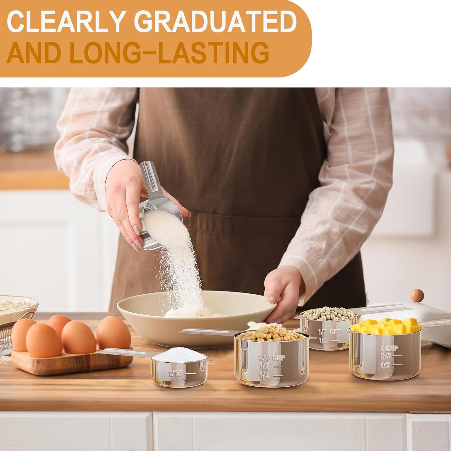 Stainless Steel Measuring Cups & Spoons Set for Cooking and Baking, Nesting Measuring Cups Measuring Spoons for Measuring Dry or Liquid Ingredients, Kitchen Gadgets, 11Pack