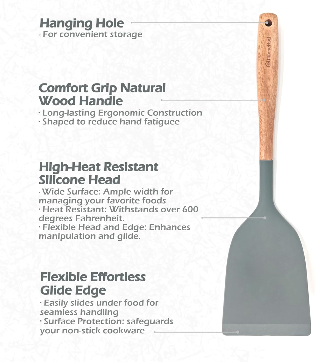 Pack of 3 Silicone Spatula Set 15 inches Large Heat Resistant 600F Flipper Cooking Fish Baking Egg Pancake Won't Scratch Kitchen Cookware, Turner Rubber Spatulas Ladle Spoon Skimmer Espatula (Gray)