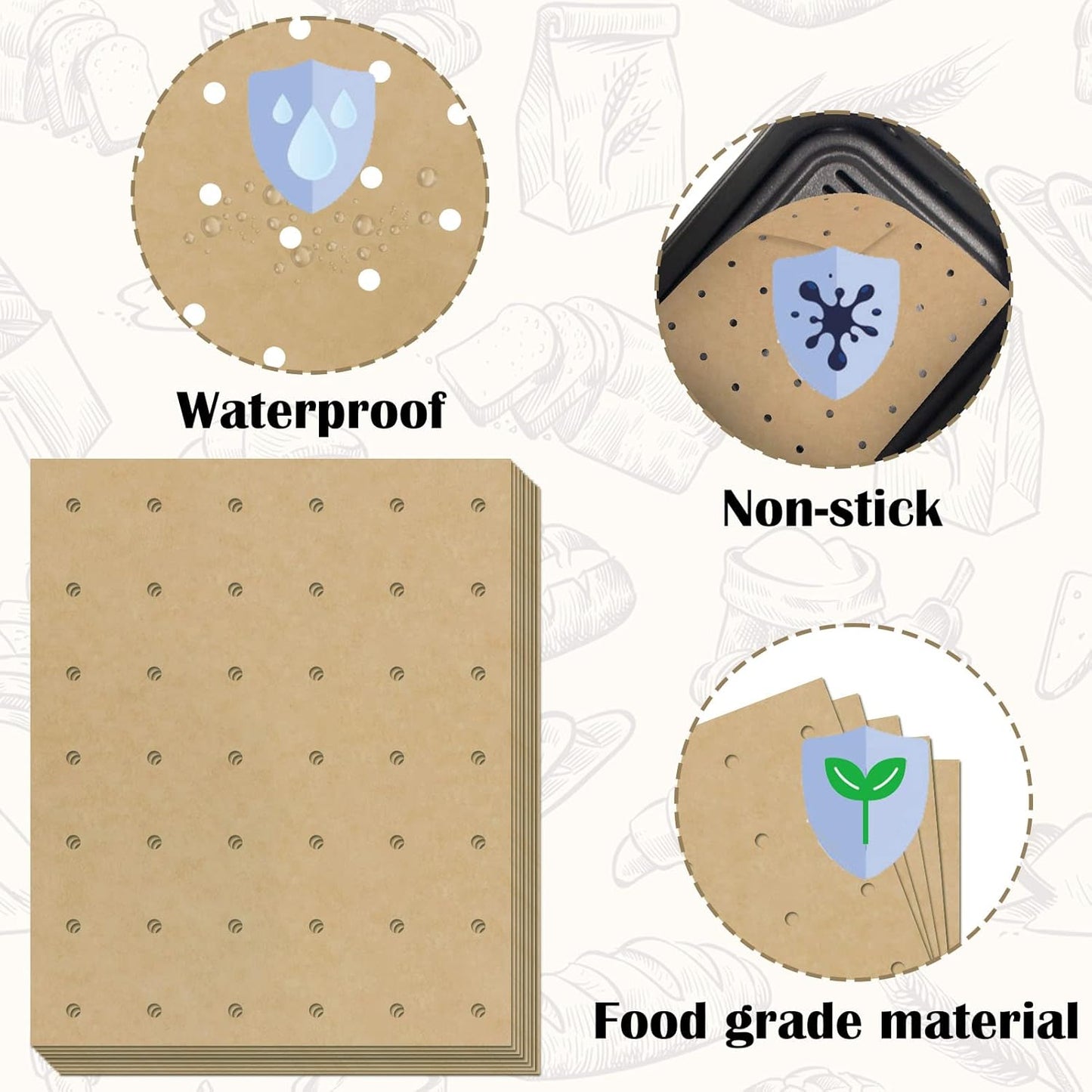 120 Sheets 9x11inch Unbleached Air Fryer Parchment Paper Liners,Non-stick Disposable Rectangle Baking Paper Compatible with Cuisinart,Ninja Foodi,Breville,Gowise,Black Decker