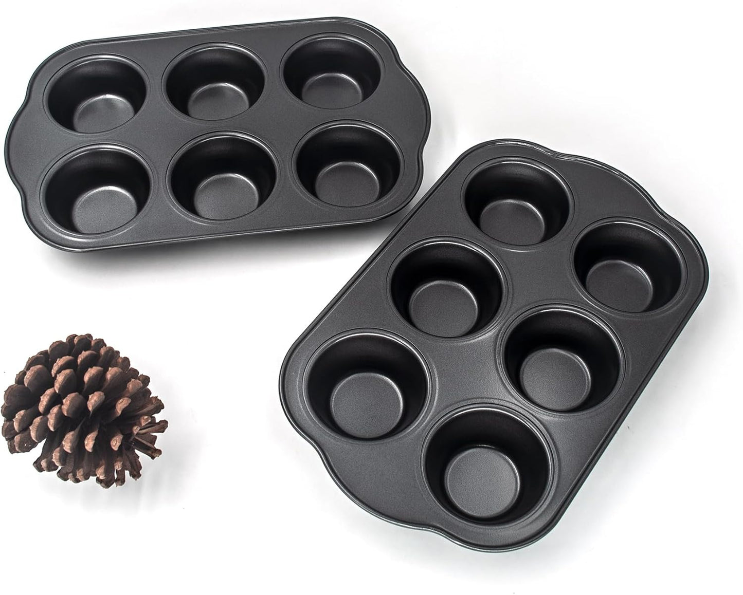 Non-Stick Standard Muffin Pans, 2.95" 6-Cup Set of 2 Baking Pans, Heavy Duty Carbon Steel Tins for Standard Muffins & Cupcakes