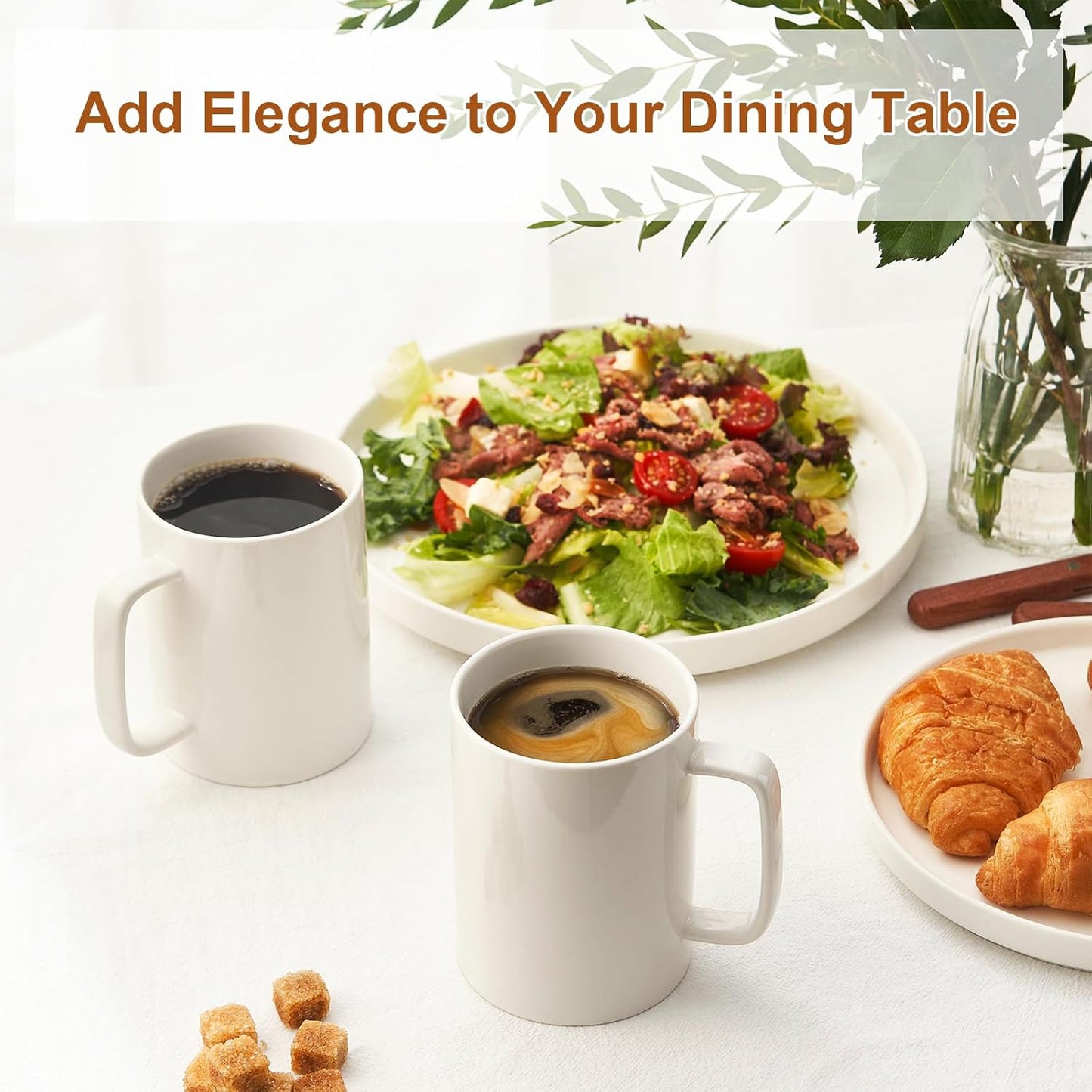 Jassceram Coffee Mugs Set of 6, 18 Ounce Porcelain Mugs for Latte, Hot Tea, Cappuccino, Ceramic Coffee Cups with Large Handle - Dishwasher & Microwave Safe, White- Christmas Gift & Thanksgiving Gift