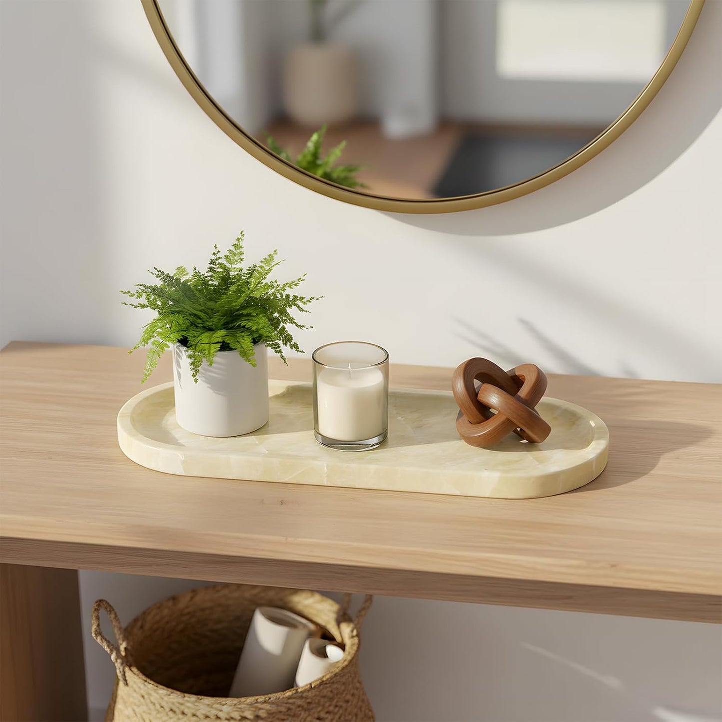 Natural Marble Tray, Stone Vanity Tray for Bathroom & Kitchen Countertop - Organizer for Perfume, Jewelry, Cosmetics 12x6 Inch,Amber