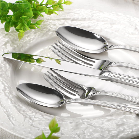 Lazycorner Silverware Set for 8, 40-Piece 18/10 Stainless Steel Flatware Set, Mirror Polished Modern Cutlery Set include Fork Knife Spoon Set(Dishwasher Safe)
