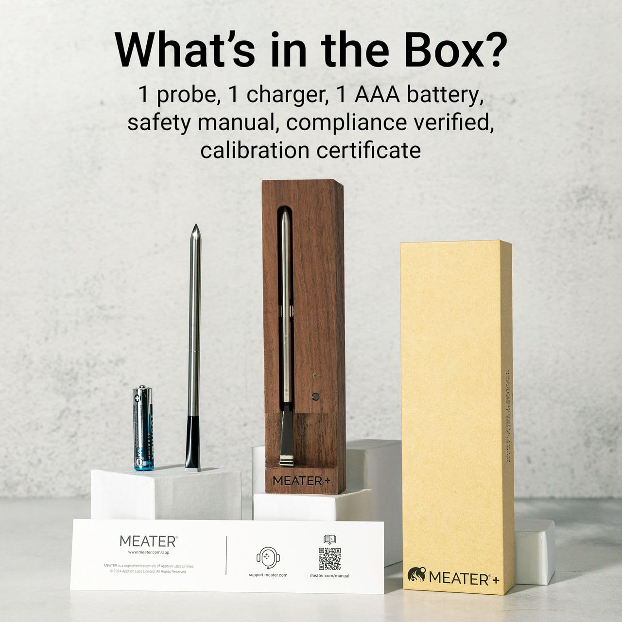 MEATER Plus: Smart Bluetooth Wireless Meat Thermometer Digital (Walnut) | BBQ, Grill, Oven, Smoker, Air Fryer, Kitchen | Perfect for Steak, Chicken, Turkey, and More | Delicious Recipes in App