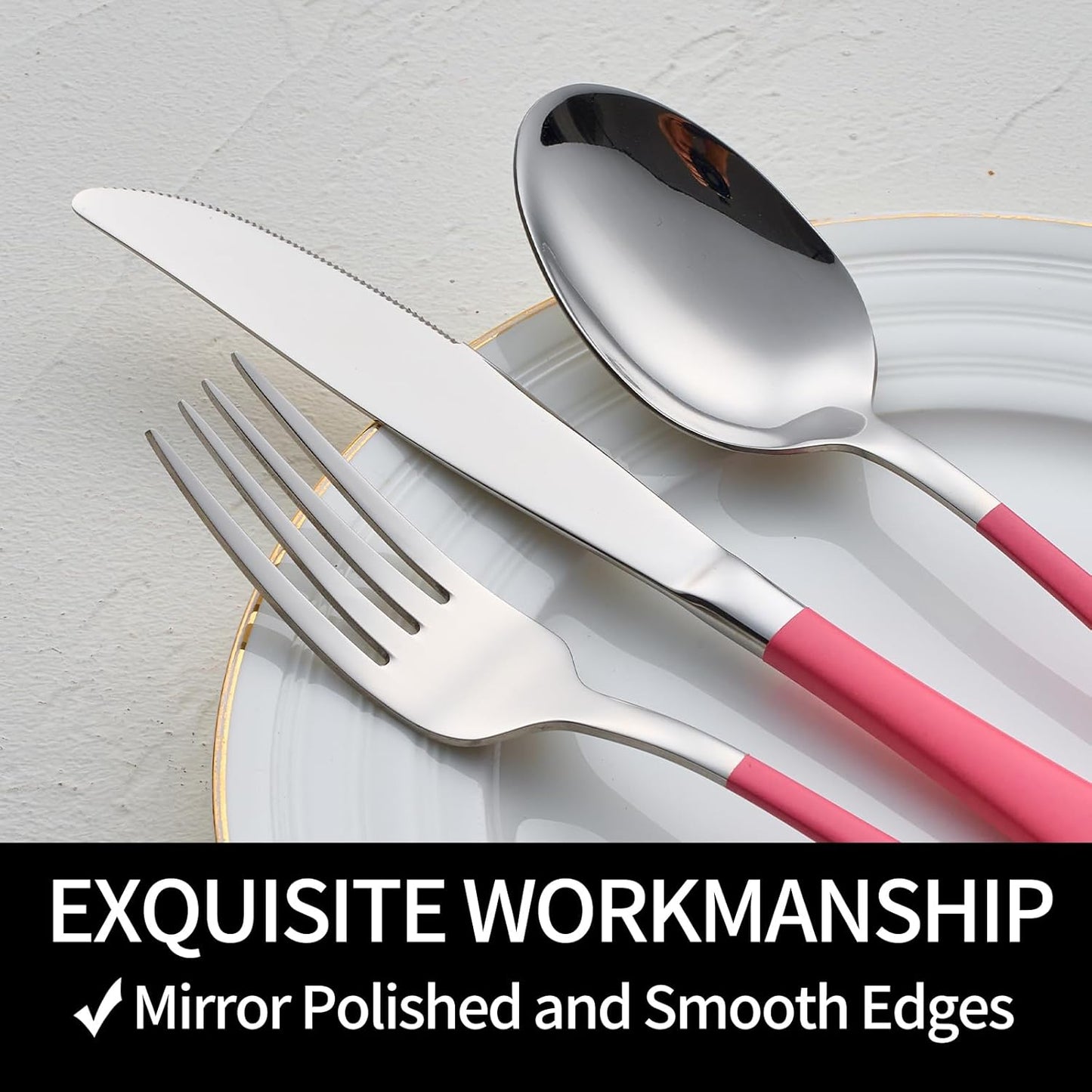 20-Pieces Pink Silverware Sets for 4,Pink Handle Stainless Steel Cutlery Set, Include Forks Spoons and Knives Set, Dishwasher Safe Utensil Sets for Home Restaurant