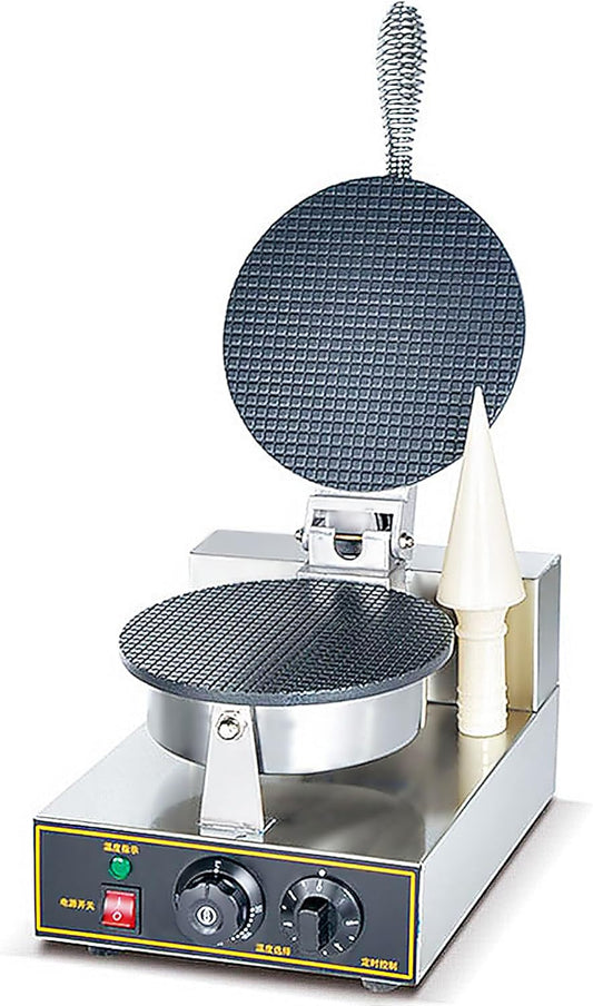 Ice Cream Cone Maker Electric Ice Cream Cone Waffle Maker Machine Nonstick Ice Cream Waffle Roll Maker Stainless Steel Egg Roll Maker Waffle Cone Machine Time Control Single Head 110V