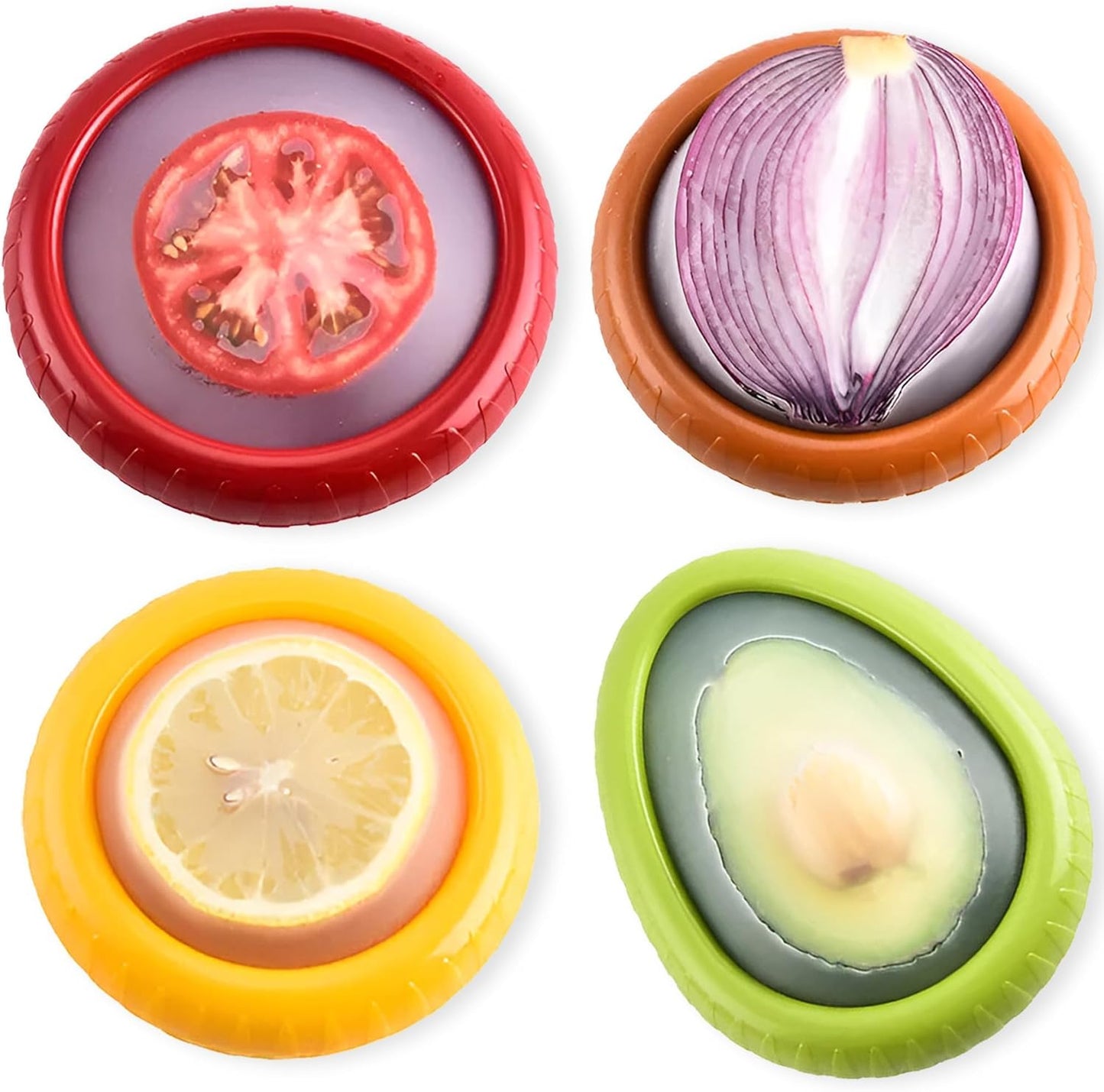 Silicone Avocado Saver - 4PCS Multi-Use Food Saver as Onion Saver & Lemon Saver, Avocado Keeper, Tomato Saver, and More - Anti-Oxidation + Reusable Fruit and Vegetable Storage Containers for Fridge