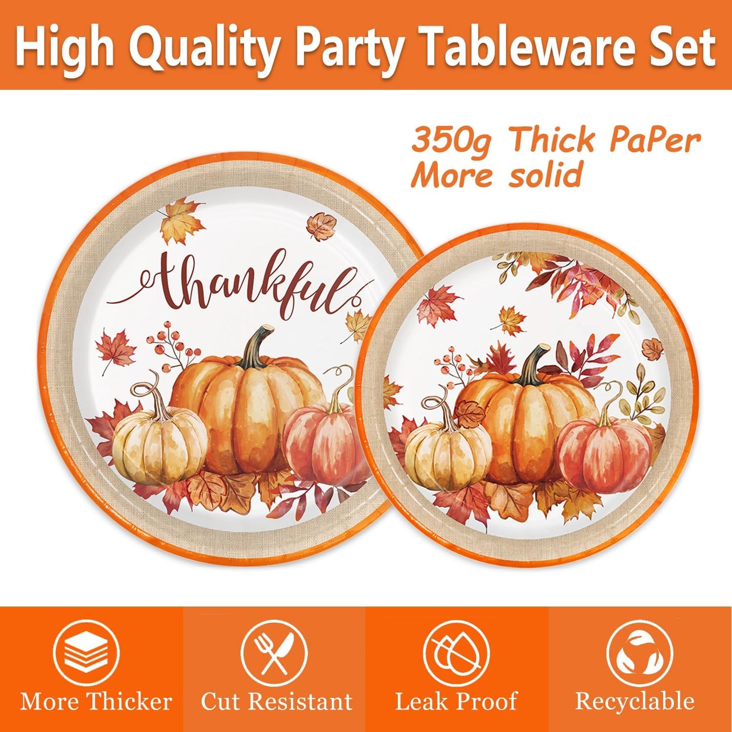 Autumn Harvest Thanksgiving Party Supplies Set - Complete Disposable Dinnerware Set for Thanksgiving Fall Party, Serves 24 Guests - Includes Plates, Cups, Napkins, and Cutlery