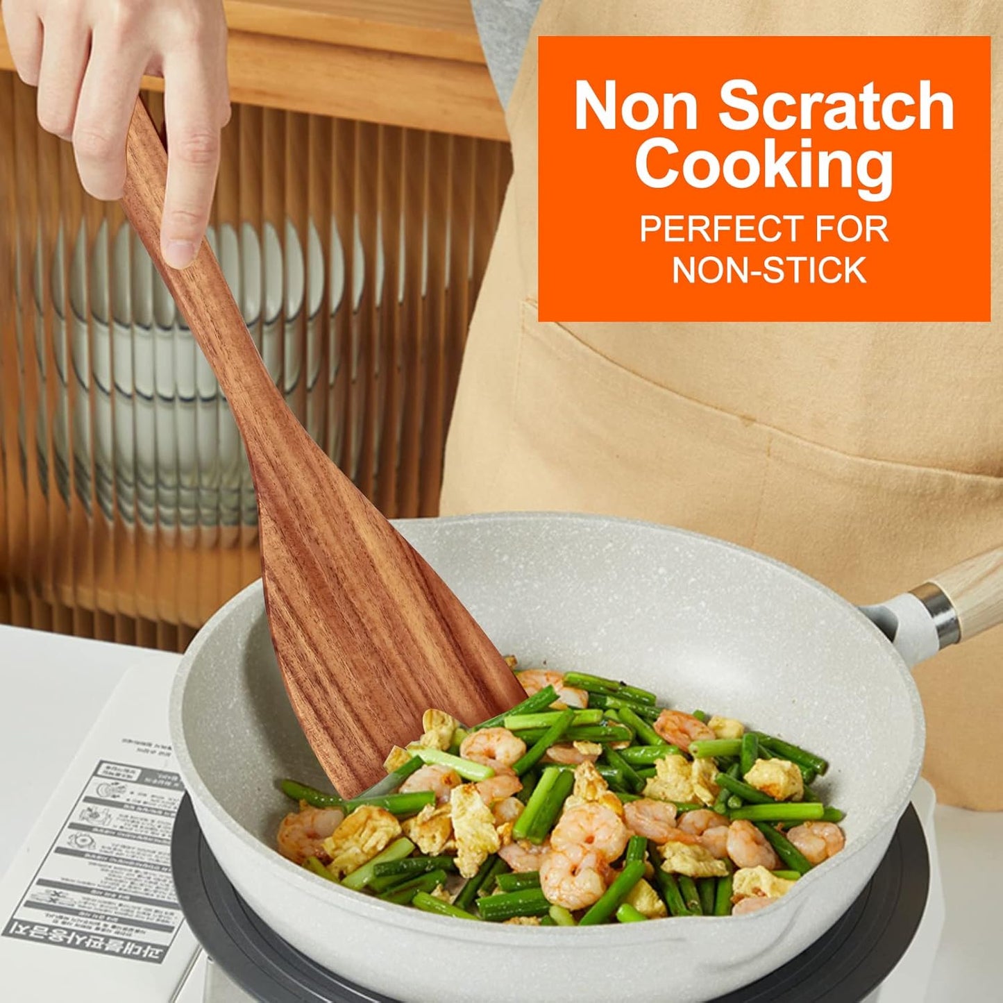 6 Pack Teak Wooden Spoons for Cooking Utensil Set Best Wood Non Toxic Spatula Slotted Turner Nonstick Bamboo Kitchen Utensils Serving Scraper Spurtle Stirrer Cooking Spoon Flat Egg Flipper Spatulas